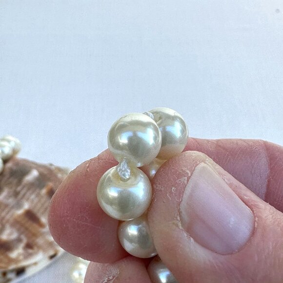 Vintage Faux Pearl Necklace, 38 Inch Hand Knotted Glass Imitation Pearls - Picture 6 of 12